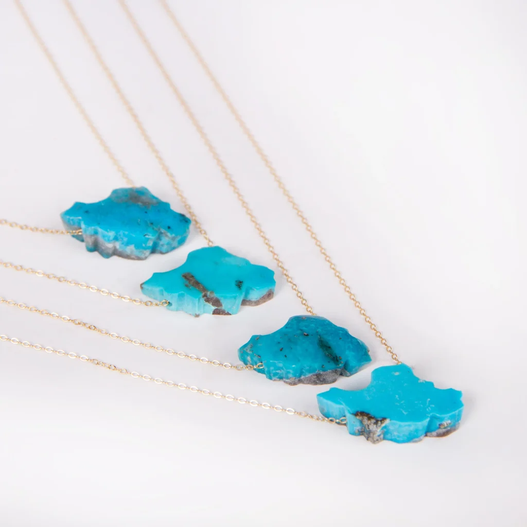 Persian Turquoise Necklace - Iran's Map, 18K Gold & Kerman Stone