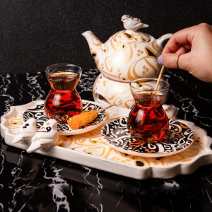 Premium Taman Calligraphy Ceramic Tea Set - 6 Piece Handmade Elegance