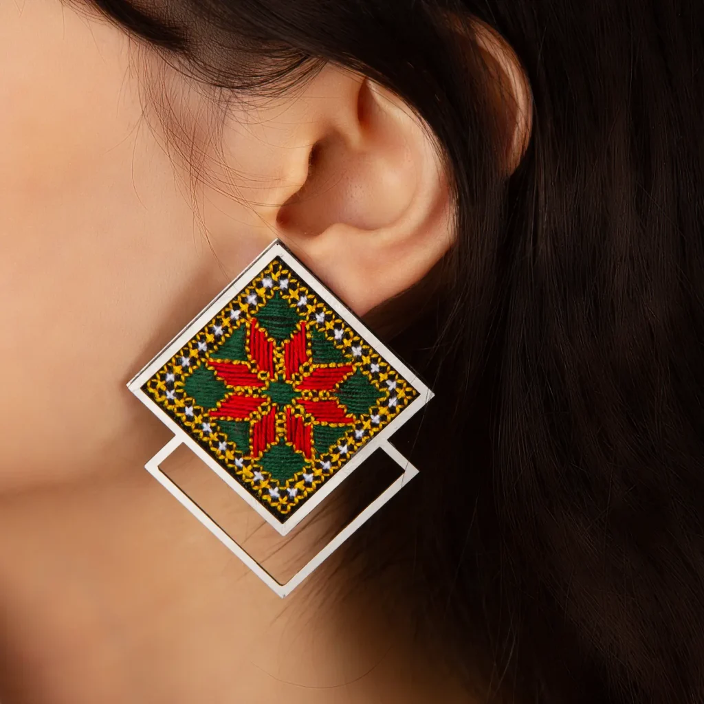 Rosa Balochi Earrings - Embroidered with Silk and Wool