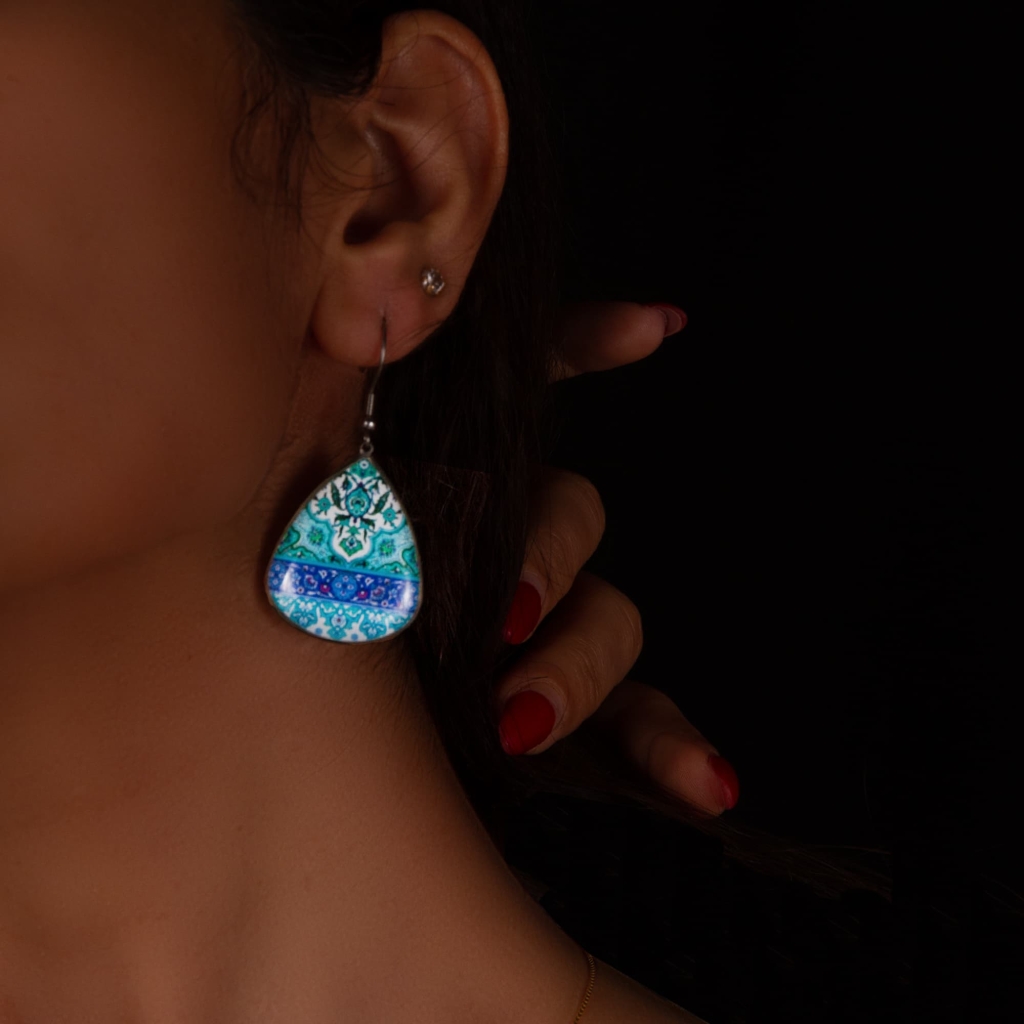 Square Persian Earrings - Dome Tile Motif, Durable Stainless Steel and Resin