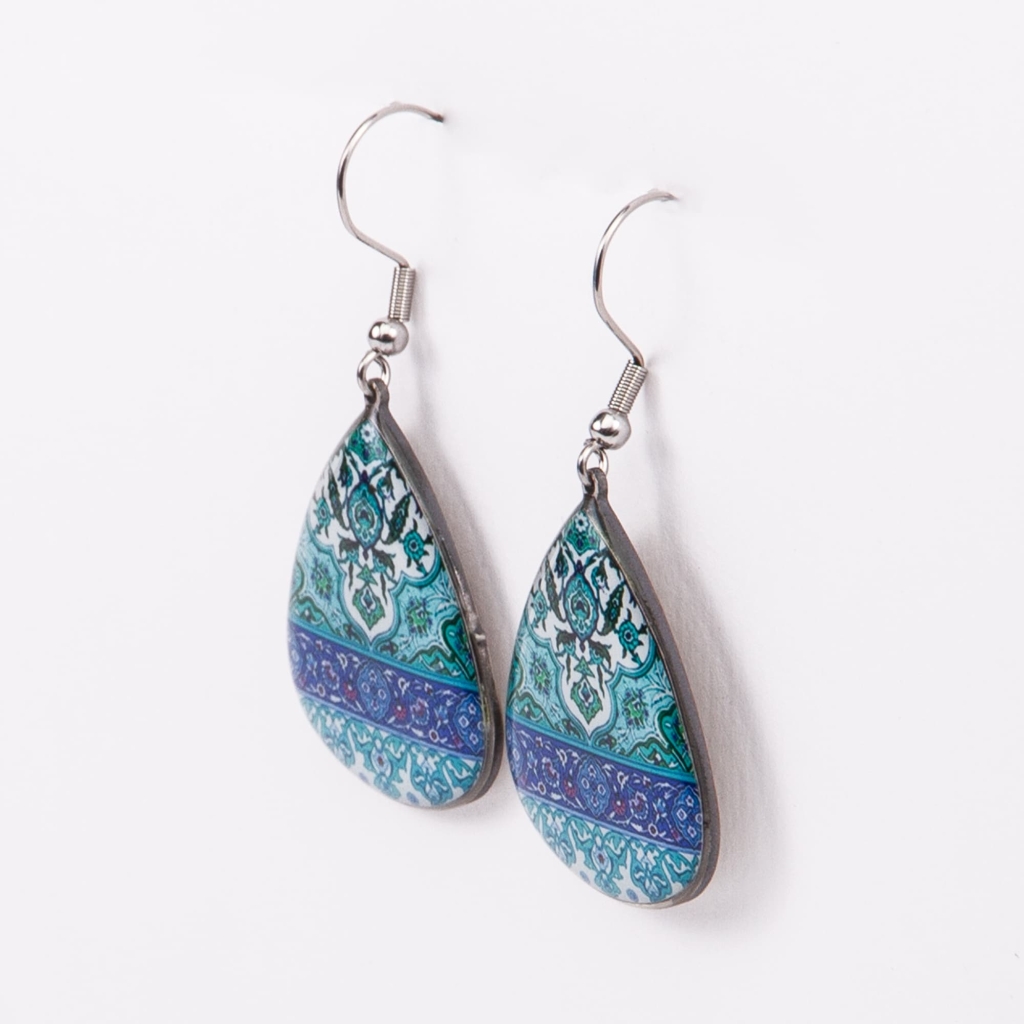 Square Persian Earrings - Dome Tile Motif, Durable Stainless Steel and Resin