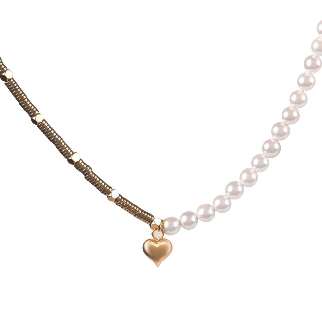 18K gold Heart Choker with Pearls