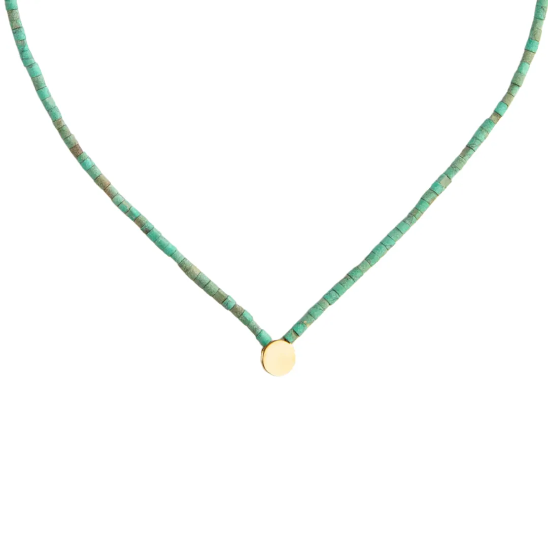 18K Gold Turquoise Circle Choker Necklace