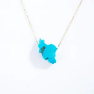 Persian Turquoise Necklace – Iran’s Map, 18K Gold & Kerman Stone