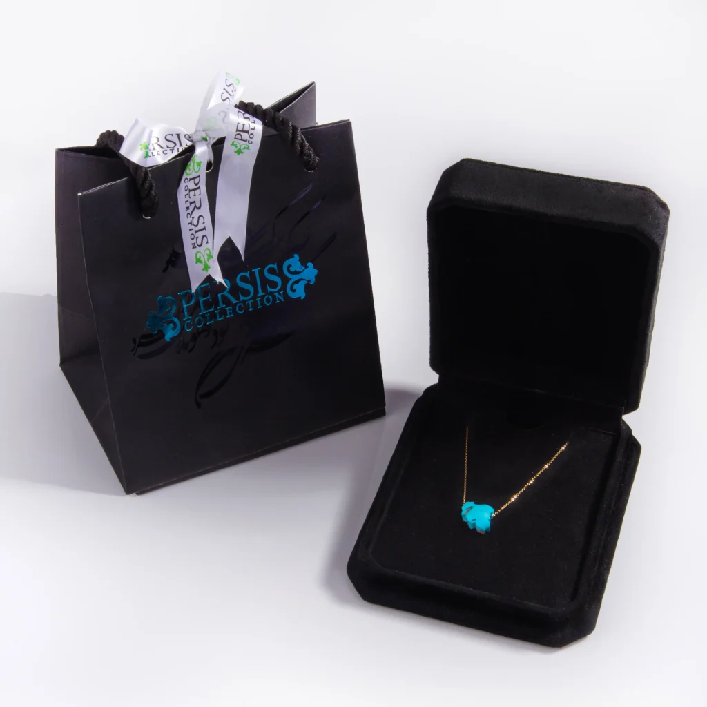 Persian Turquoise Necklace – Iran’s Map, 18K Gold & Kerman Stone