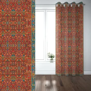 Elegant Red Velvet Curtain Panel – Persian Gabbeh Pattern