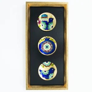 Golden Frame Eye & Bird Vitray Set– Decorative Black & Gold Glass Plate Wall Art