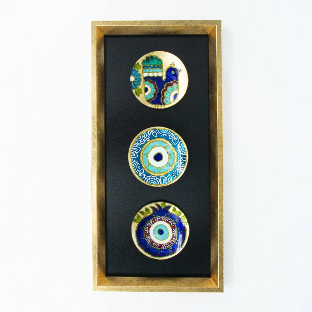 Golden Frame Eye & Bird Vitray Set– Decorative Black & Gold Glass Plate Wall Art