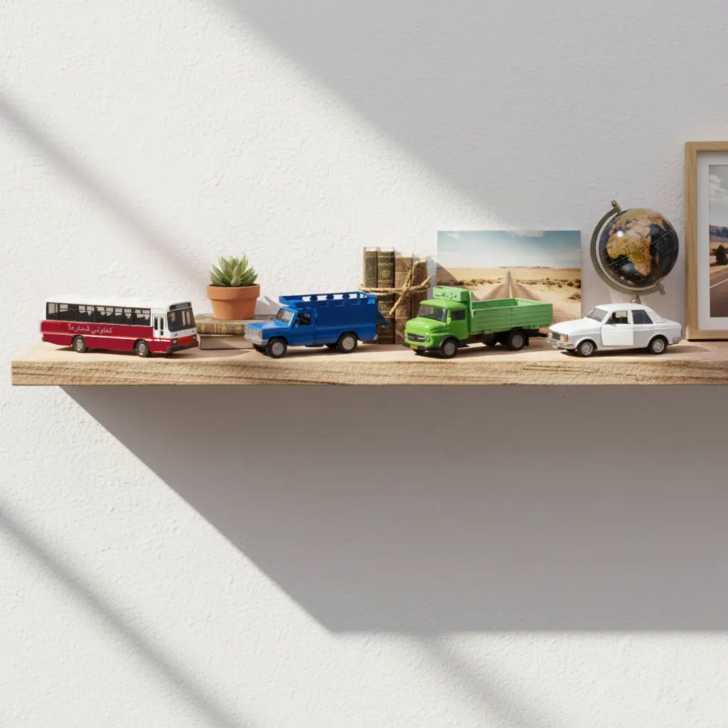 Nostalgic Iranian Toy Car Gift Set – Mini Bus, Blue Nissan, and More