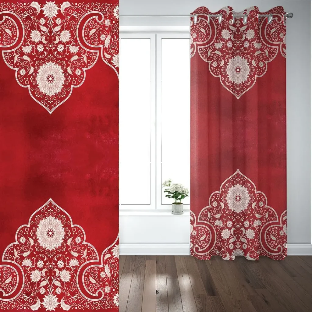 Shah Abbasi Red Velvet Curtain Panel - Punch Design Elegance