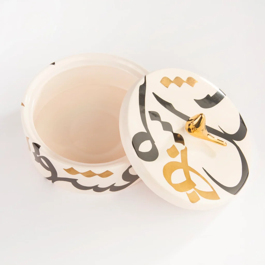Typographic Ceramic Round Dish - Under-Glaze Painted Ceramic Candy Dish
