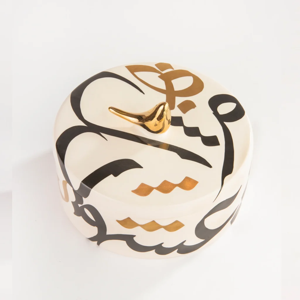 Typographic Ceramic Round Dish - Under-Glaze Painted Ceramic Candy Dish