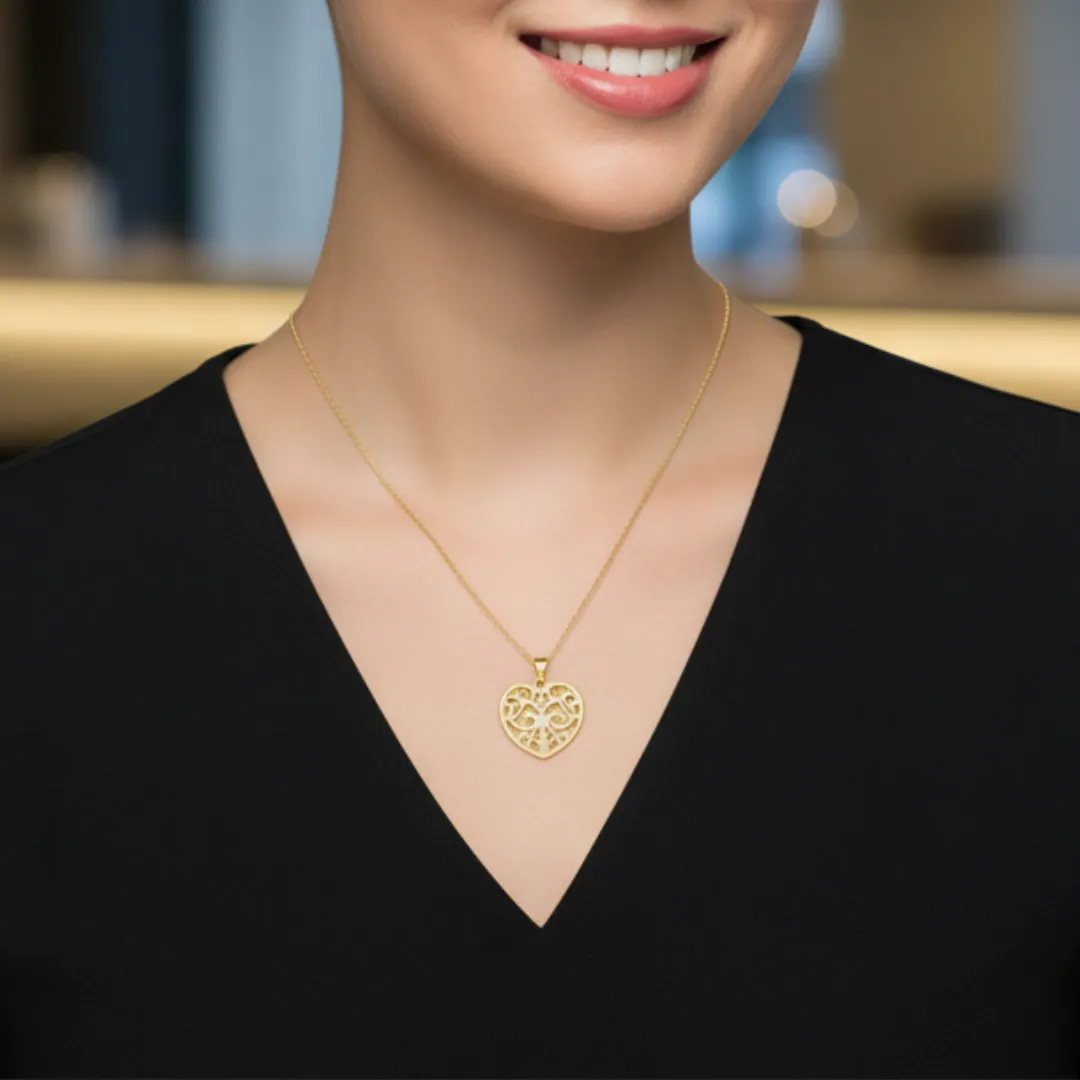 18k Gold Necklace Arabesque Heart
