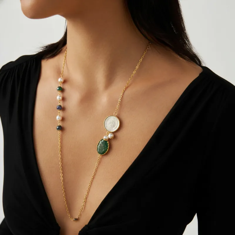 Elegant Jade and Pearl Coin Necklace