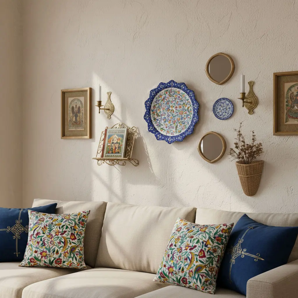 Persian MinaKari Flower and Bird Plate