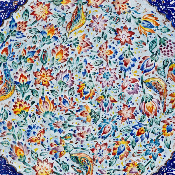 Persian MinaKari Flower and Bird Plate