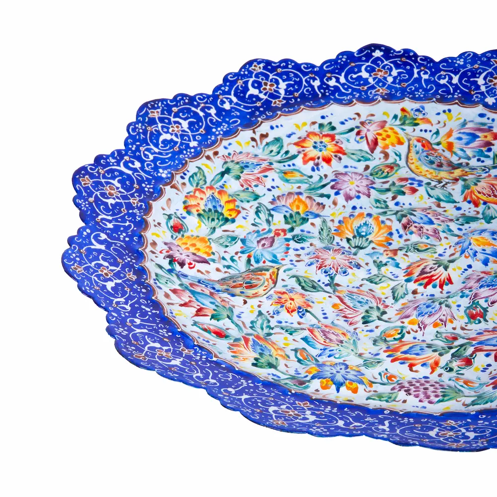 Persian Minakari Flower and Bird Plate