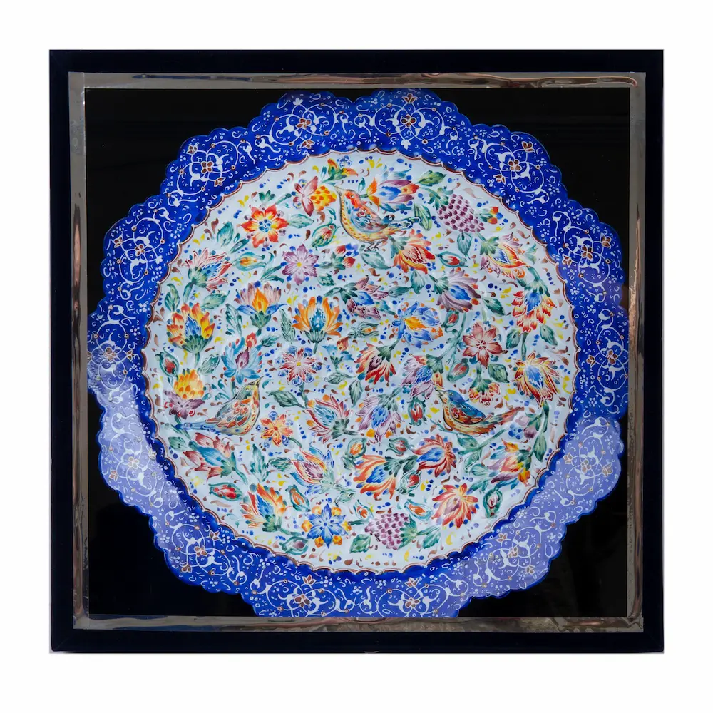 Persian Minakari Flower and Bird Plate
