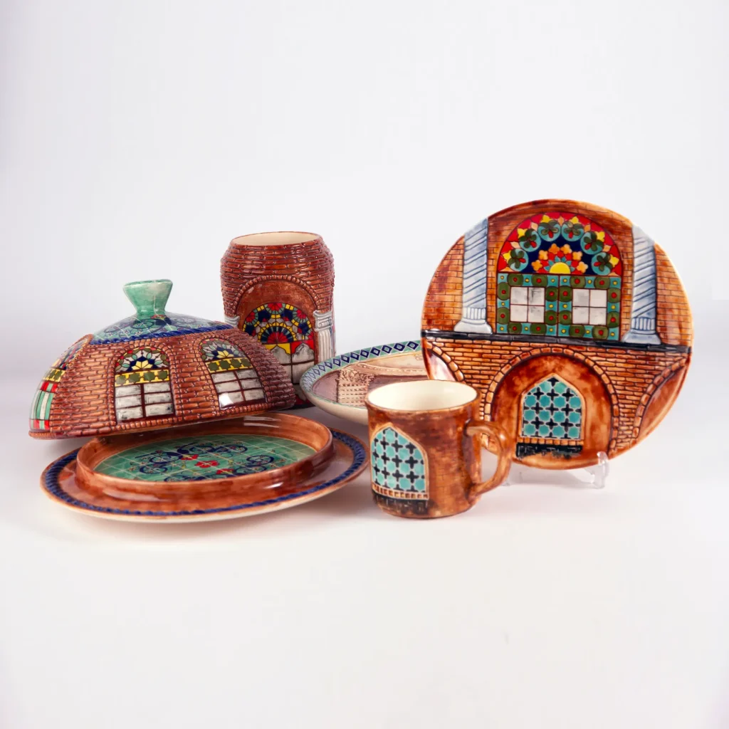 Ceramic dishes and mug with Persian art
