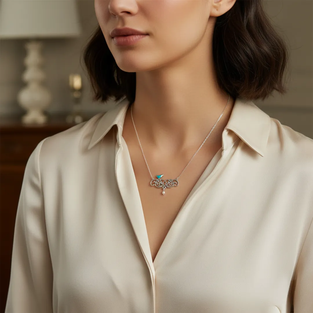 Persian Pearl-Embellished Ivy Bird Necklace