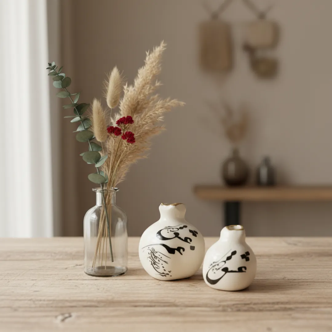 Mini Ceramic Pomegranate Set of 2 Persian calligraphy