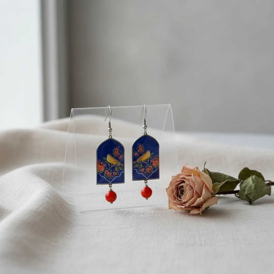 Luxury Persian Floral Bird Dome Earrings