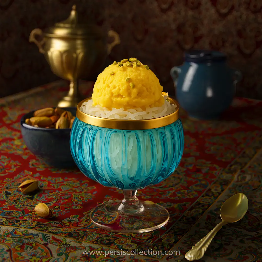Handcrafted Blue Glass and Brass Haft Seen Set