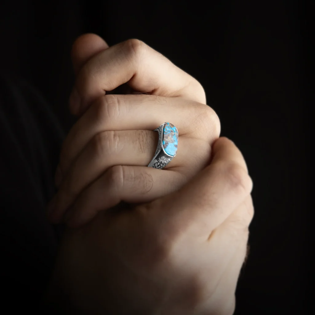 Handcrafted Silver Turquoise Men's Ring