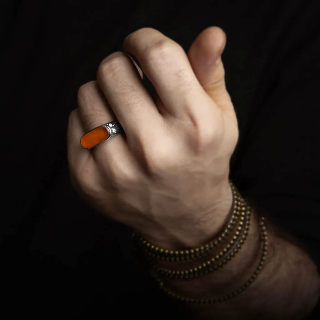 Men’s Sterling Silver Yellow Agate Ring