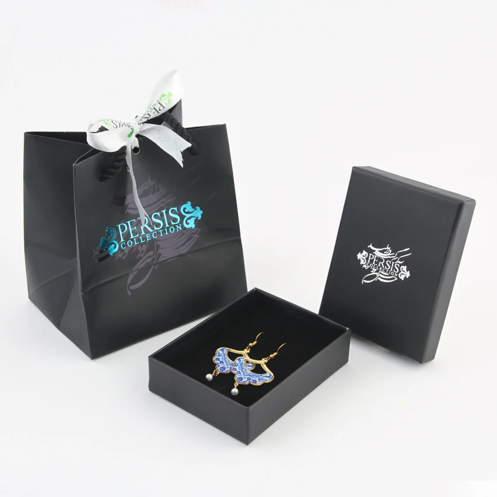 Persian Tile Design Earrings with Pearl Charm