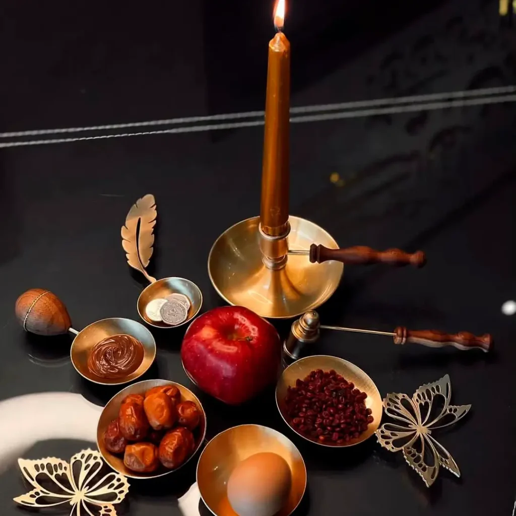 Traditional Brass Spoon Haft Seen Set with Candle Holder
