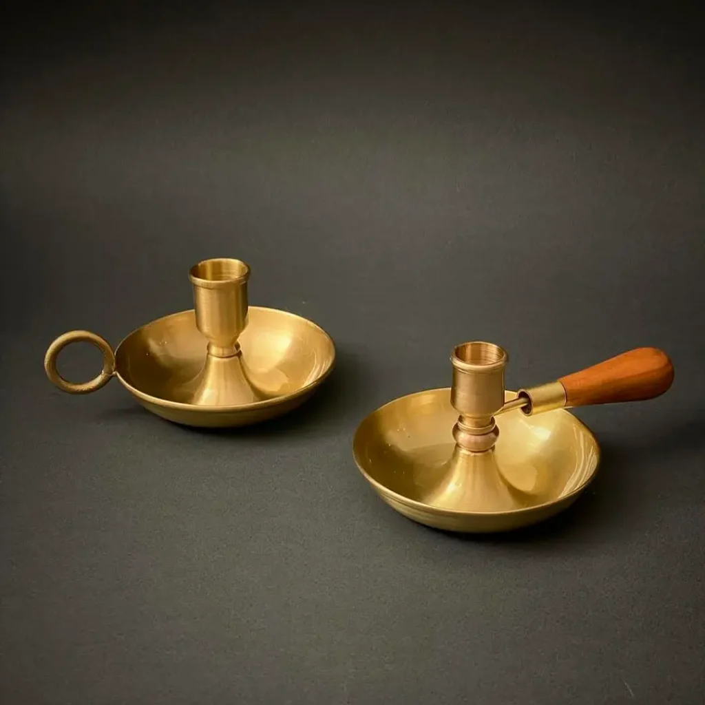 Traditional Brass Spoon Haft Seen Set with Candle Holder