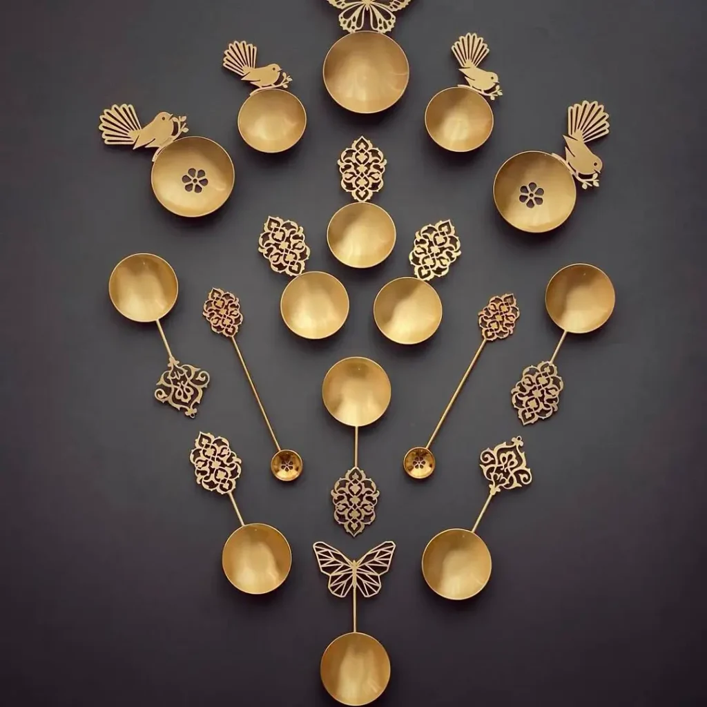 Traditional Brass Spoon Haft Seen Set with Candle Holder