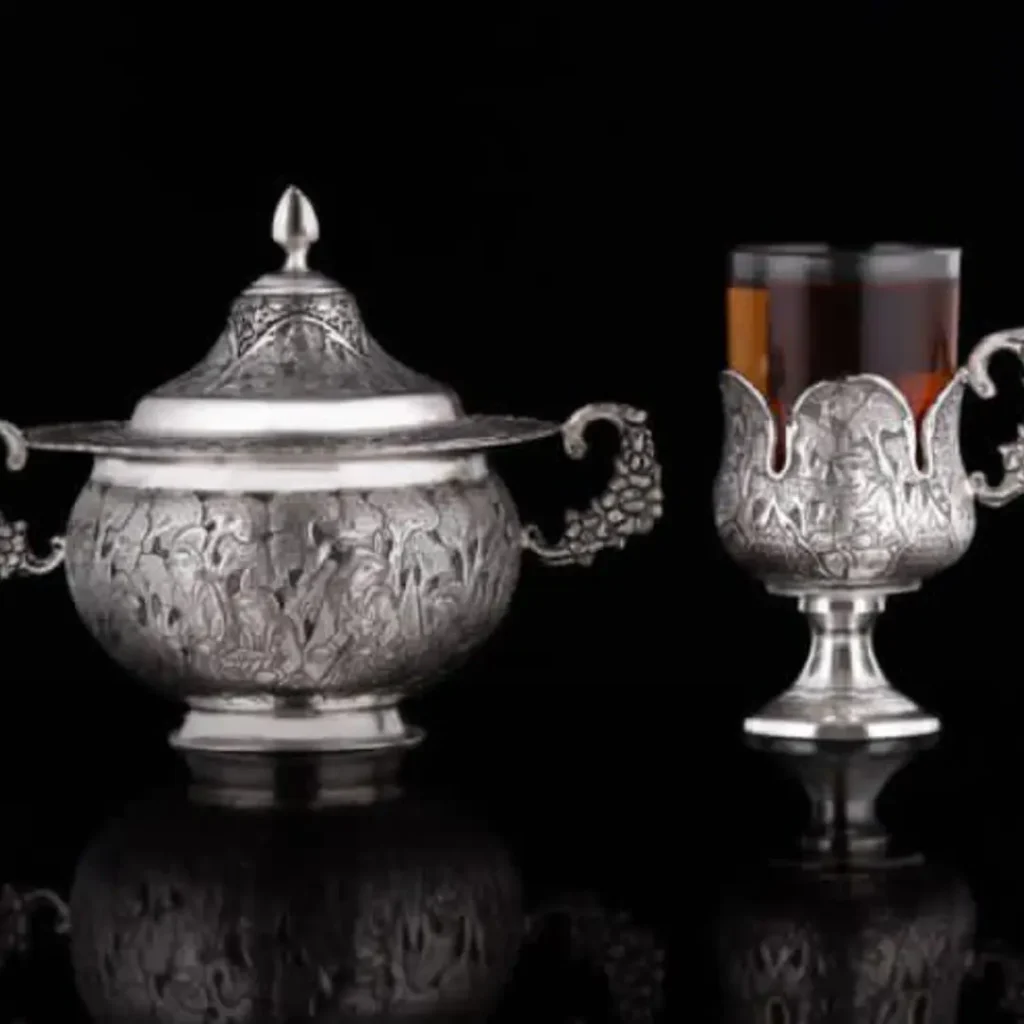 Traditional Silver Miniature Tea Set with Tray