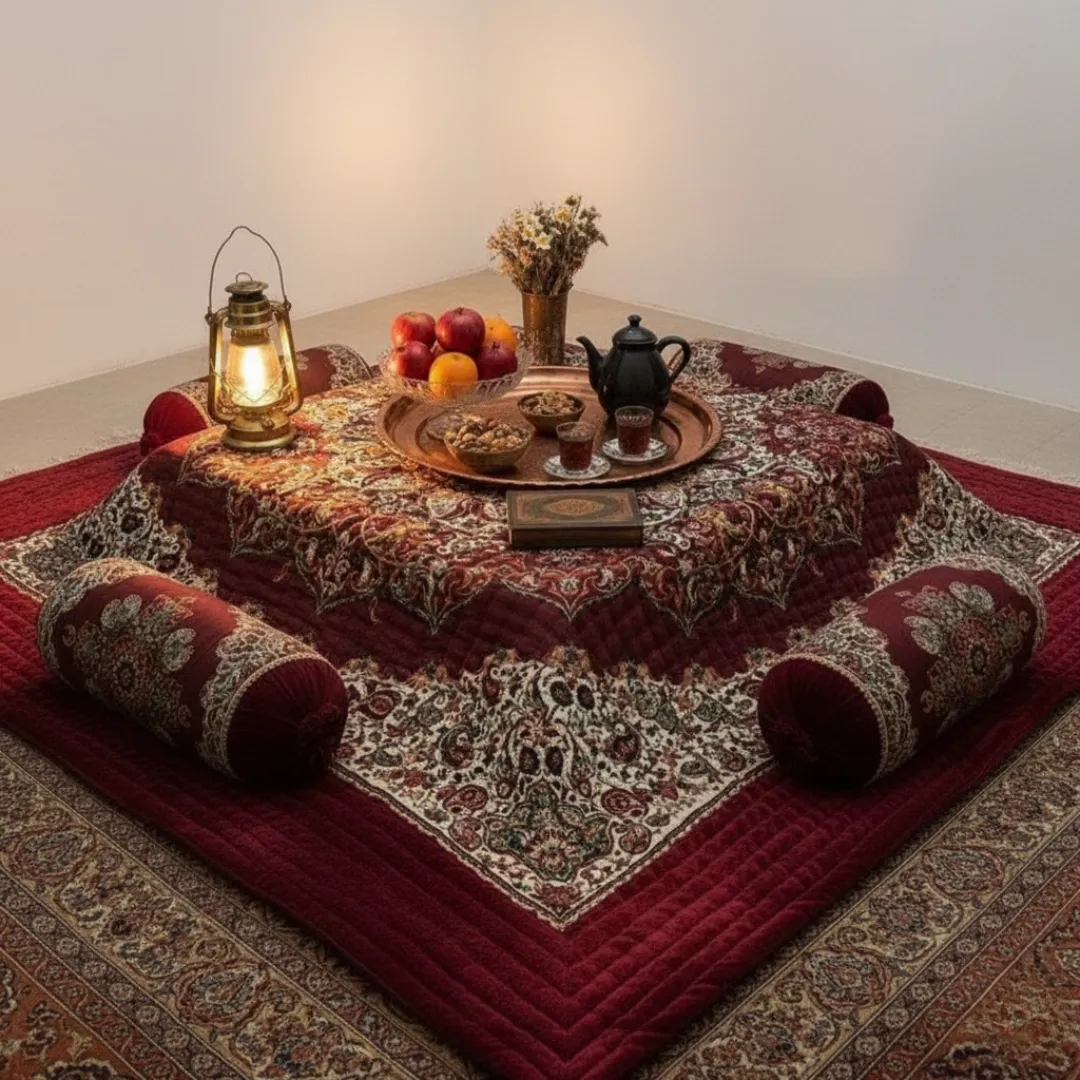 Traditional Termeh Korsi Table Cover with Velvet Edging