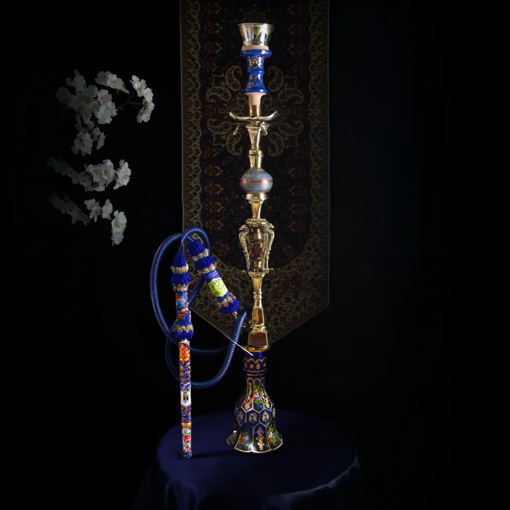 Four Eagles Minakari Hookah with Gold-Embellished Crystal Vase