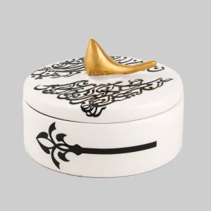 Handcrafted Ceramic Candy Dish with Gold Bird and Calligraphy Design