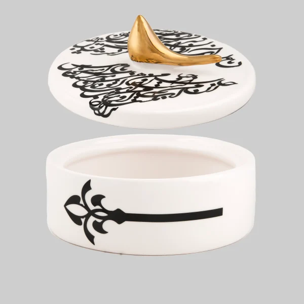 Handcrafted Ceramic Candy Dish with Gold Bird and Calligraphy Design