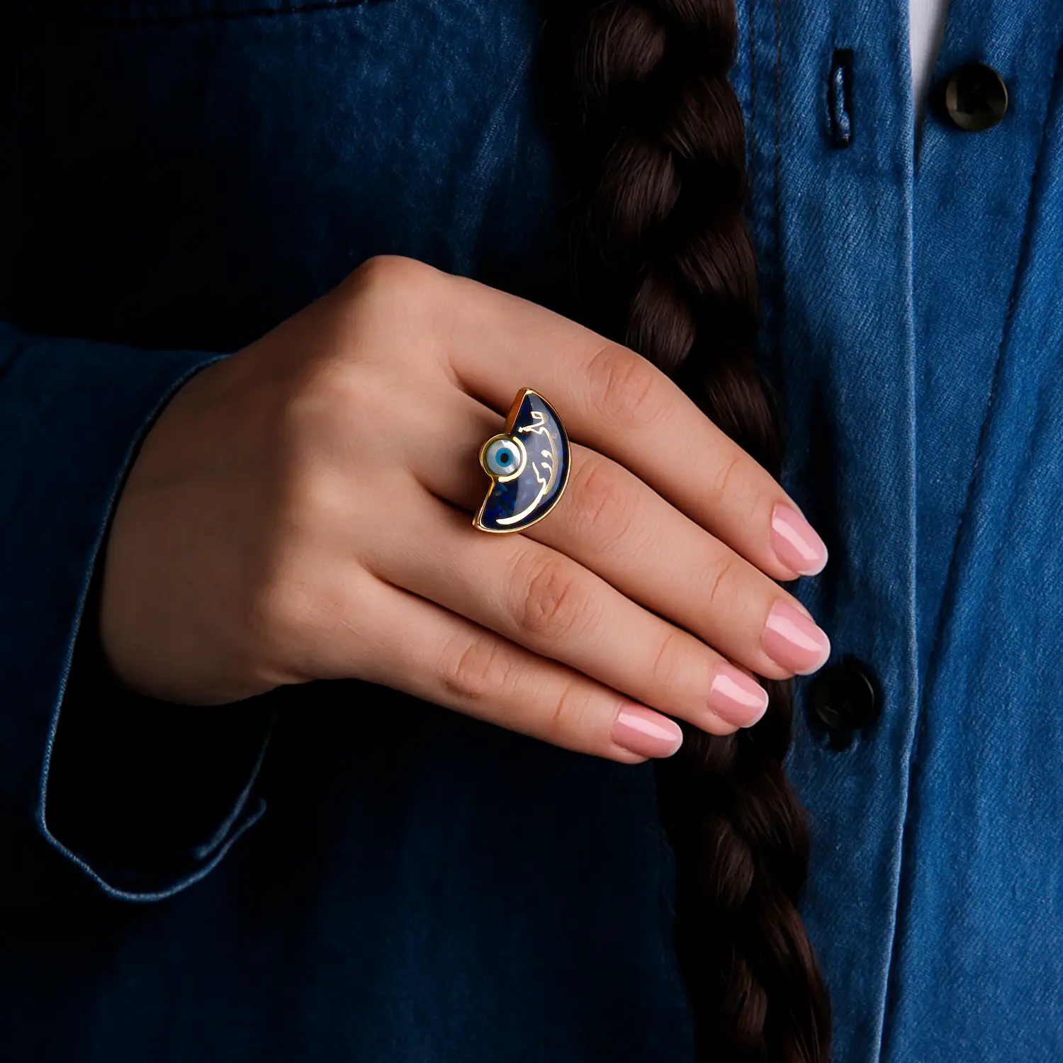 Lapis Lazuli “Evil Eye” Ring in 24K Gold