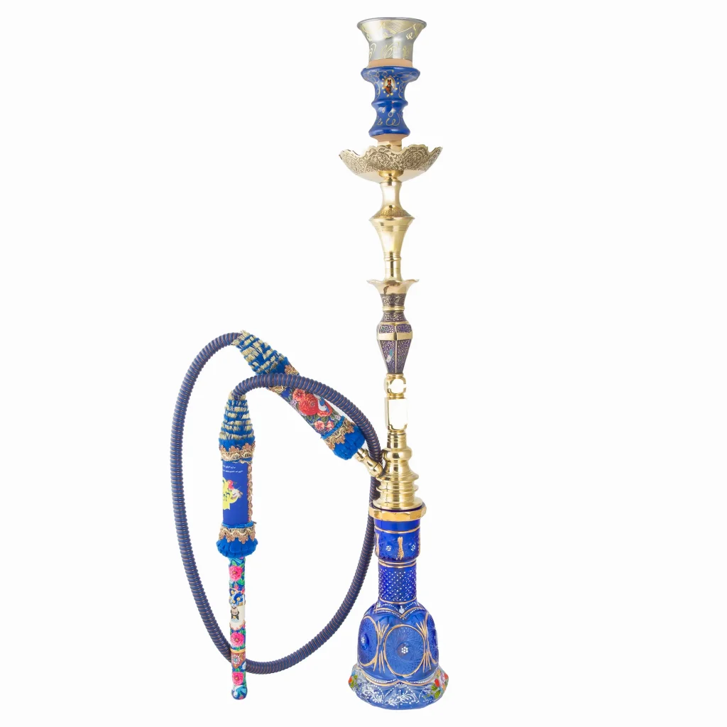Minakari Brass Hookah with Gold-Plated Crystal Vase