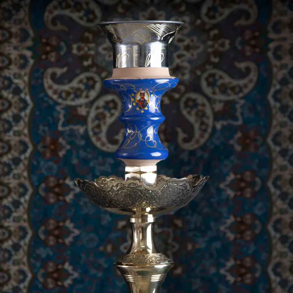 Minakari Brass Hookah with Gold-Plated Crystal Vase