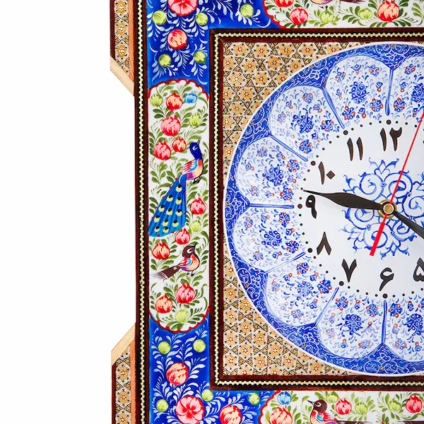 Persian Floral and Bird Khatam and Minakari Clock