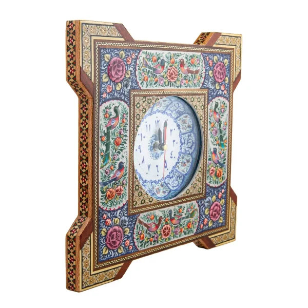 Persian Floral and Bird Khatam and Minakari Clock