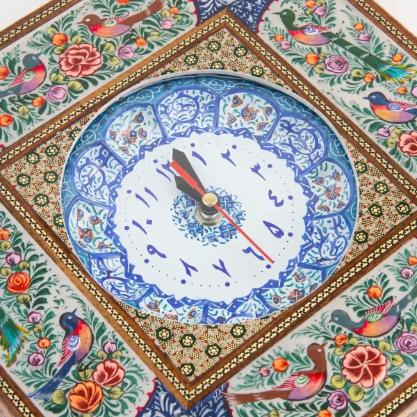 Persian Floral and Bird Khatam and Minakari Clock