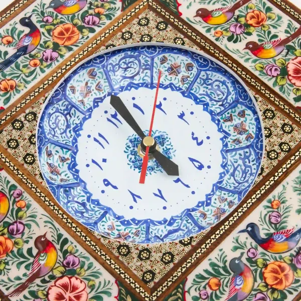 Persian Floral and Bird Khatam and Minakari Clock