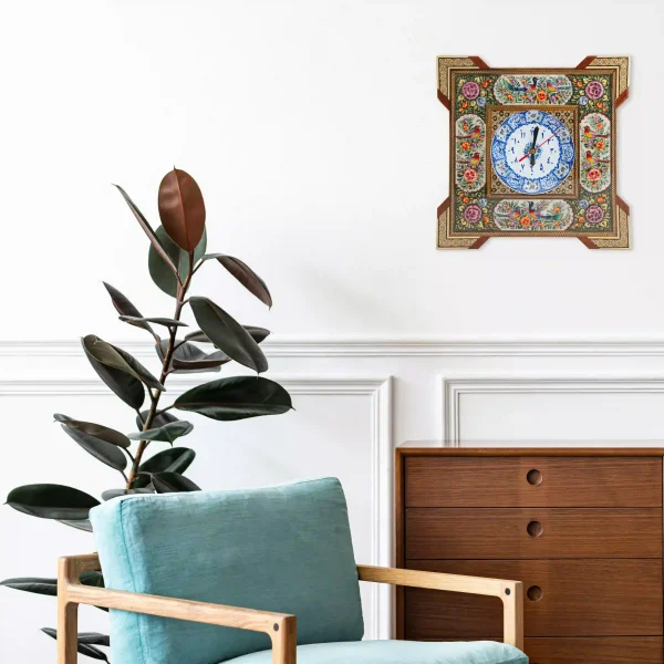 Persian Floral and Bird Khatam and Minakari Clock