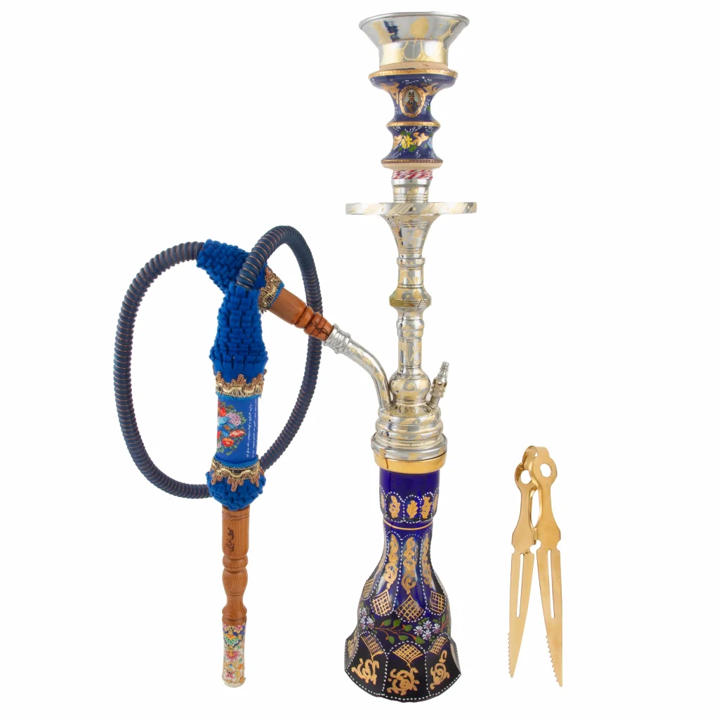 Persian Minakari Hookah with Gold-Embellished Crystal Vase