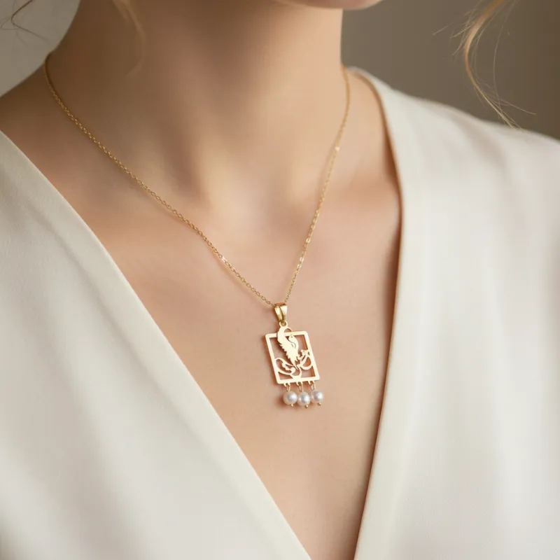 18k Gold Phoenix Love Necklace with Pearl