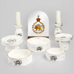 Ceramic Haft-Seen Set with Lion and Sun Design