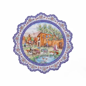 Handcrafted Persian Minakari Plate – Rural Landscape Design